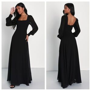 Lulus Stunning Behavior Black Square Neck Long Sleeve
Maxi Dress